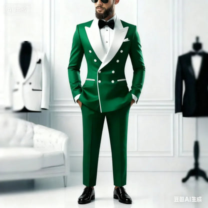 Ensemble décontracté 2 pièces pour homme avec blazer à revers blanc et pantalon noir Costume de mariage pour témoins pour cérémonie et fête