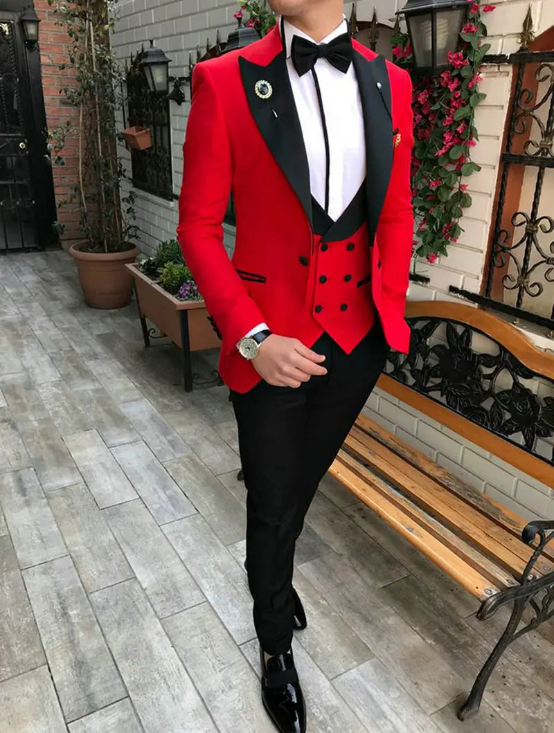 Fashion Ivory Costume Homme 3 Pieces Slim Fit Wedding Tuxedos One Button Peak Lapel Groomsmen Best Man Wear Men's Prom Blazer