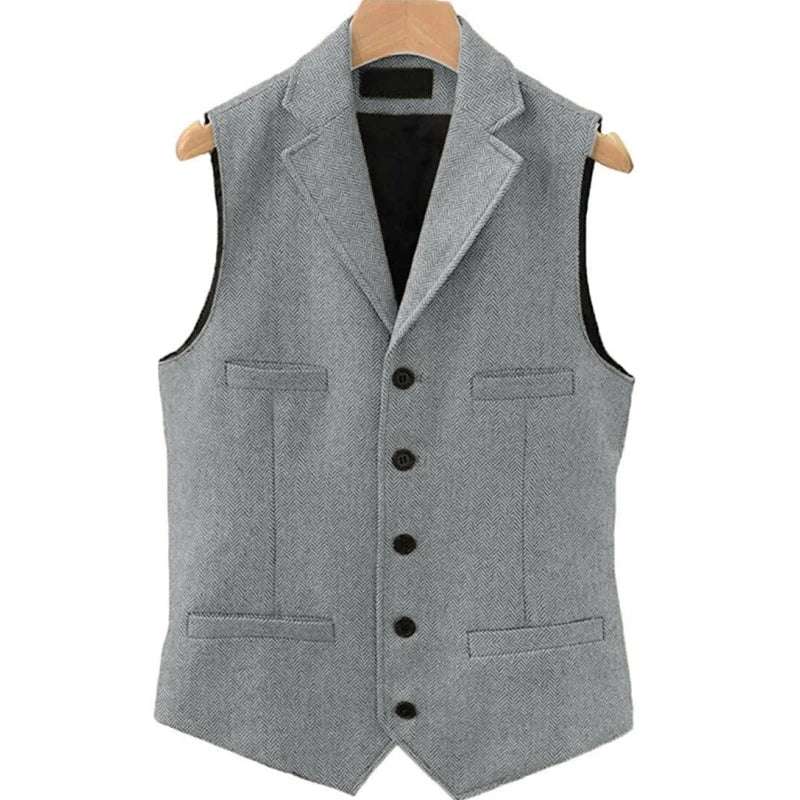 Men's Herringbone Vest – Single Breasted Waistcoat for Wedding & Formal Occasions