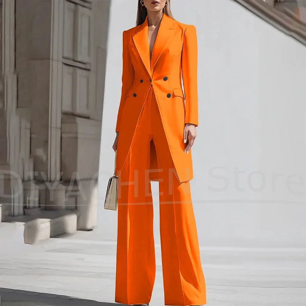 Luxury Women Pants Sets 2 Piece Chic Peak Lapel Double Breasted Outfit Fashion Elegant Daily Casual Party Office Lady Suits