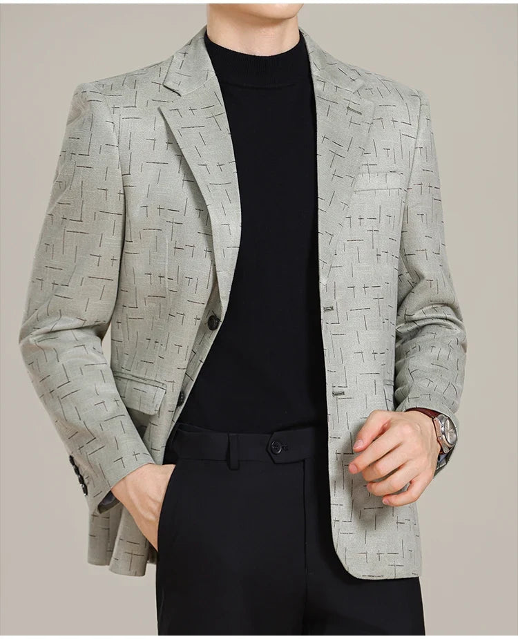 Autumn/Winter Korean Jacquard Casual Suit Jacket Men Slim Business Office Formal Suit Jackets Social Wedding Blazer Masculino