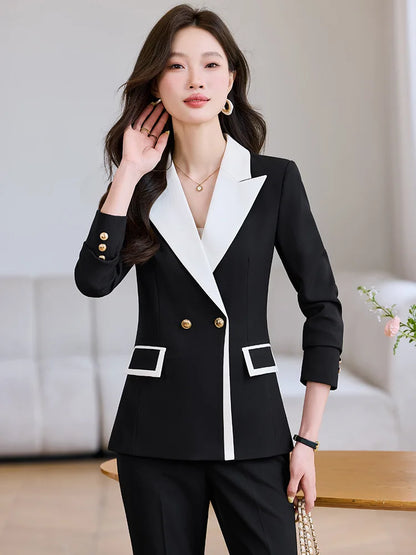 Elegant Business Chic Formal Blazer Pants Set for Woman Spring Autumn 2025 Fashion Hit Color Jackets Trousers Suits 2 Piece