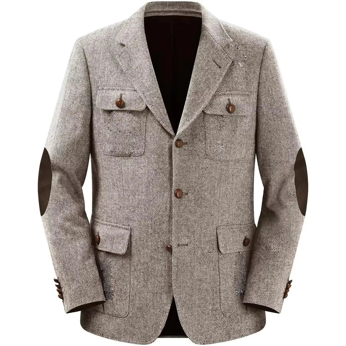 Autumn Winter Multi-Pocket Hunting Jacket Herringbone Tweed Men's Sporty Formal Blazers Suit Vintage Elegance Menswear 2025 NEW