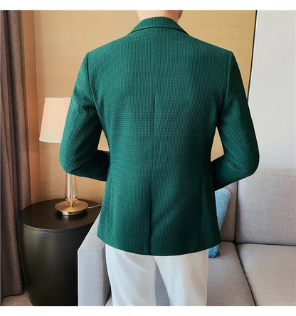 2025 Spring New Waffle Suit Coats Men Slim Fit Business Casual Blazer Jacket Homme Formal Groom Prom Wedding Tuxedo 4XL-M