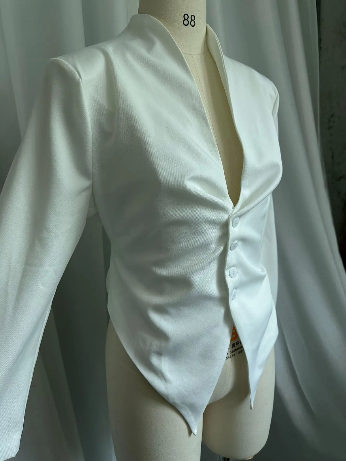 Women Blazer White Slim Fit Blazer Jacket Long Sleeve Deep V Neck Button Front Asymmetrical Hem Office Casual Elegant Jacket