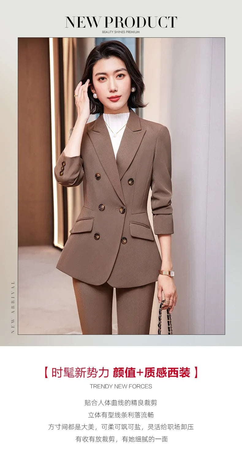 High Quality Fabric Formal Uniform Designs Pantsuits Women Business Work Wear Blazers Trousers Set Autumn Winter Professional