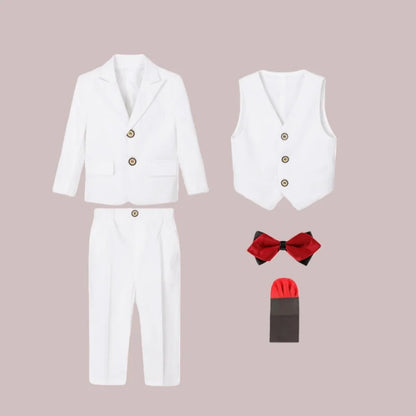 Children's Spring Autumn Blazer Set For Wedding Kids Jacket Vest Pants Bowtie+Pocket Towel 5Pieces Formal Birthday Party Wear