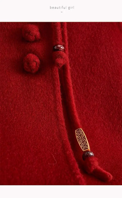 2025 Spring Chinese Style Red Vest Disc Buckle Sleeveless Vest Short Jacket Elegant Chic Women's Tweed Waistcoat