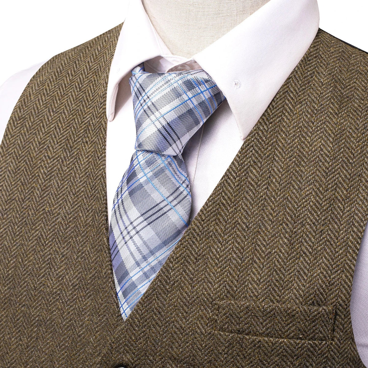 Men's Suit Vest Herringbone V-Neck Single Breasted Brown Green Banquet Wedding