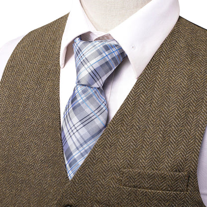 Men's Suit Vest Herringbone V-Neck Single Breasted Brown Green Banquet Wedding