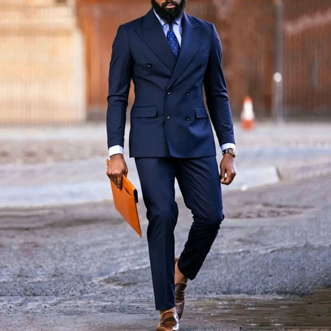 Men Suit Dark Purple 2 Piece Double Button With Lapel Solid For Wedding Birthday Banquet Party Business Work Office Jacket Pants
