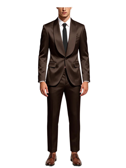 Men's Satin Suit 2-Piece Slim Fit Shawl Lapel Tuxedo for Wedding & Formal Events