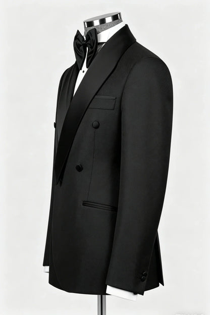 Leisure Men's Suit 2 Pieces Blazer Pants Bow Collar Solid Color Slim Fit Wedding Tuxedos Work Business Formal Customized