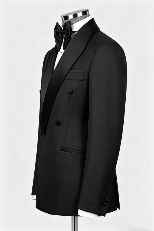 Leisure Men's Suit 2 Pieces Blazer Pants Bow Collar Solid Color Slim Fit Wedding Tuxedos Work Business Formal Customized