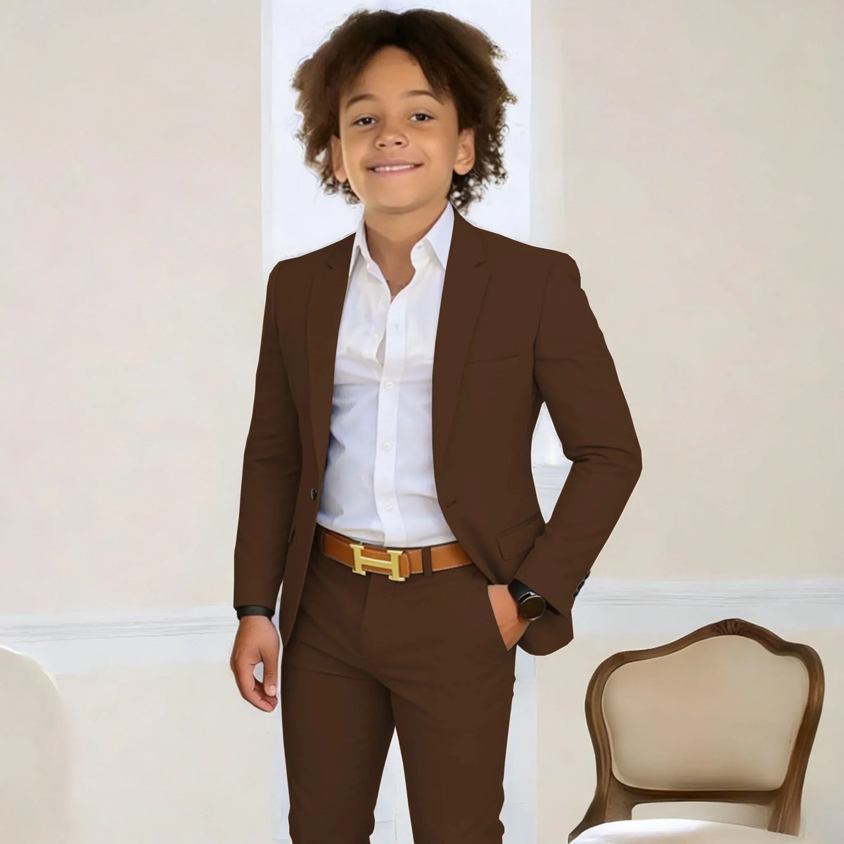 Suit For Boys 2-16 Years Blazer Pant Set 2 Piece Slim Fit Casual Beige Wedding Suit Set Birthday Stage Performance Costumes