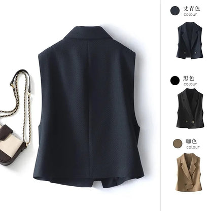 Women Spring Autumn Vests Jacket Fashion Solid Vest Coat NEW Korean Blazer Vest Outwear Female Sleeveless Short Jacket Waistcoat