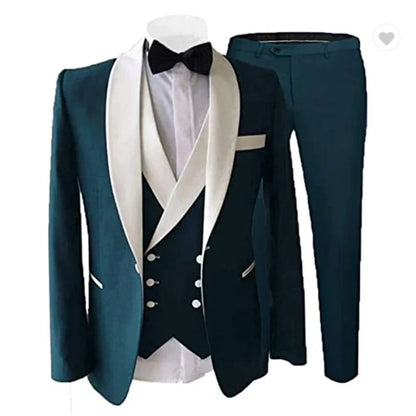 Navy Blue Men Suits Groom Tuxedos Peak Lapel Groom Tuxedos Mens Wedding Suits Men Clothing (Jacket+Pants+Vest)