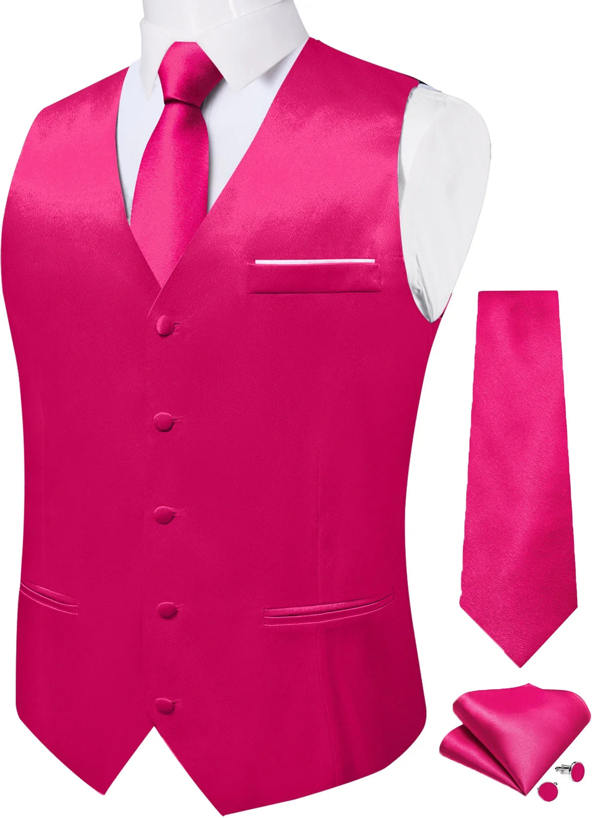 Men's Formal Vest Suit Set — Solid Color Waistcoat with Tie & Pocket Square for Weddings & Parties