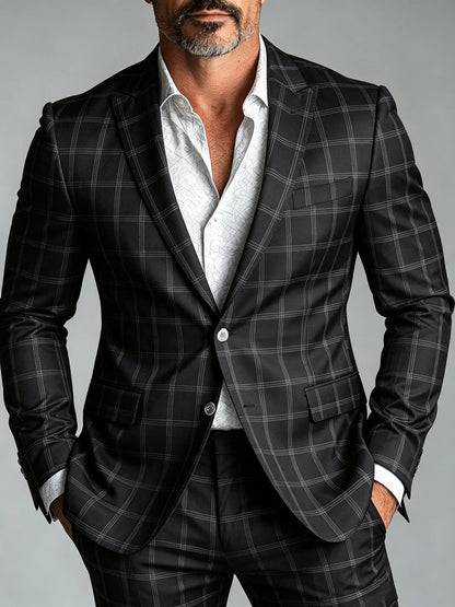 Men's Plaid Casual BusinessBlazer Fahion Single Breasted Notched Lapel Slim Fit Wedding Groom Formal Party Jacket Outerwear