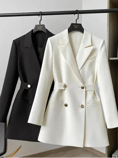 Women Suit Blazer Elegant Coat Spring Autumn Fashion Korean Blazer Luxury Double Breasted Jacket Solid Ladies Tops Clothes