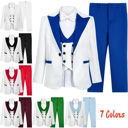 Boys Suit Set 4 Piece Kids Formal Tuxedo Paisley Blazer Vest Pants for Wedding