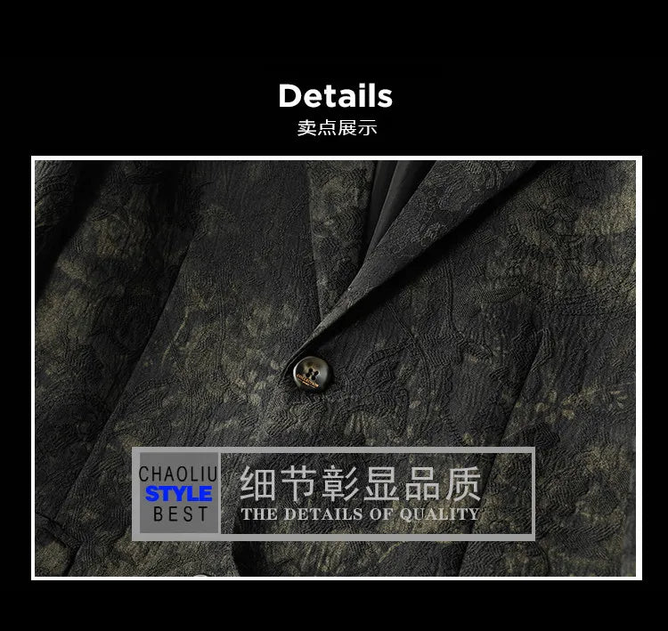 Spring Autumn Vintage Jacquard Suit Jacket Men High Quality Slim Fit Casual Social Blazers Business Office Wedding Party Coats
