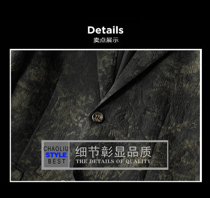 Spring Autumn Vintage Jacquard Suit Jacket Men High Quality Slim Fit Casual Social Blazers Business Office Wedding Party Coats