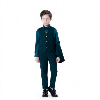Boys Spring Autumn Suit Set Kids Wedding Birthday Party Performance Costume Children's Green Host Piano Blazer Suit