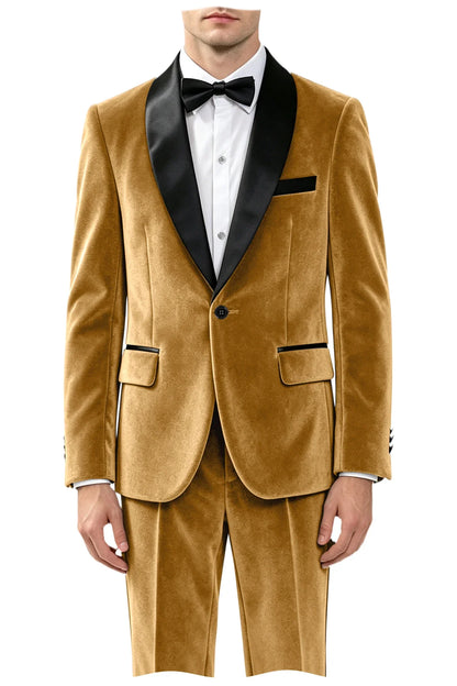 Men's Velvet 2-Piece Tuxedo Suit Satin Shawl Lapel Slim Fit Blazer & Pants for Wedding, Prom & Banquet