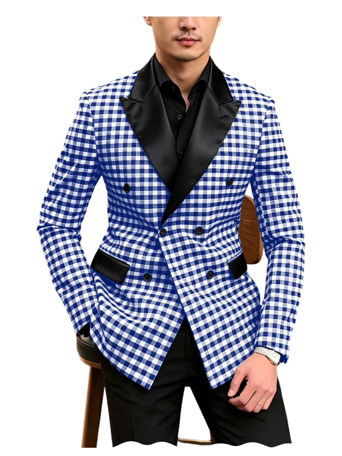 Men's Checkered Double Breasted Blazer Tailored Slim Fit Formal Jacket For Wedding Groom Cocktail Event Prom Dinner Party Coat