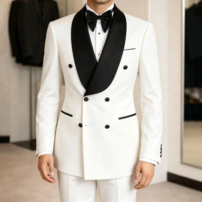 Men Suit Yellow 2 Pieces Double Button With Black Lapel For Wedding Birthday Banquet Party Business Work Office Jacket Pants