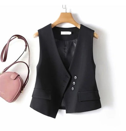 Women's Blazer Vest Spring Autumn Coats Irregular Tank Top V-neck Sleeveless Suit Vest Jacket Female Waistcoat Outerwear