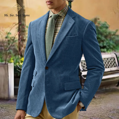 Spring/Autumn New Corduroy Suit Retro Casual Notched Lapel Jacket Single-Breasted Men's Solid Colour Suit Western Sport Coats