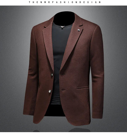Men's Smart Casual Wool Blend Blazer – Single Breasted Suit Jacket – Black & Coffee