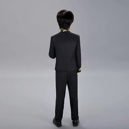 Boys Sequenant 2 Pieces/Set Jacket Pants Embroidery Paino Host Performance Dress Kids Stage Show Photography Suit Children's Set
