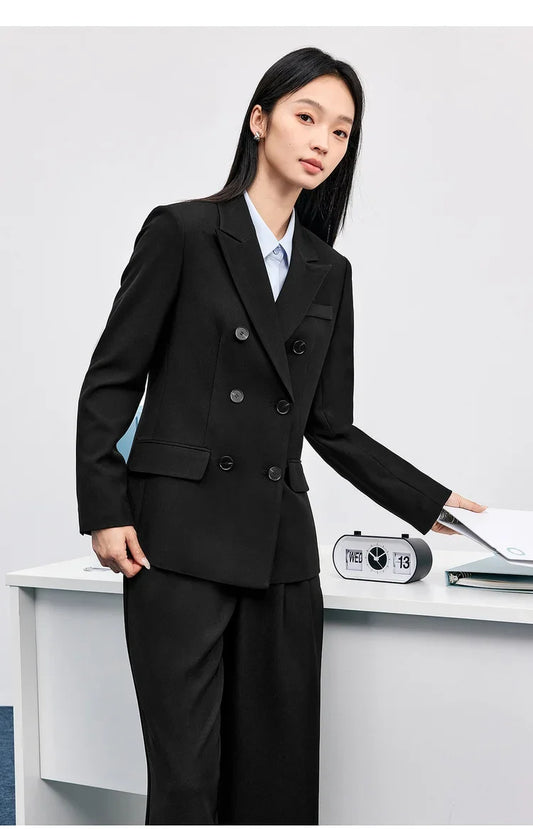 Women's Blazer Autumn New In Coats And Jackets Double-reasted Shoulder Pads Solid Office Female Clothing 151X58870