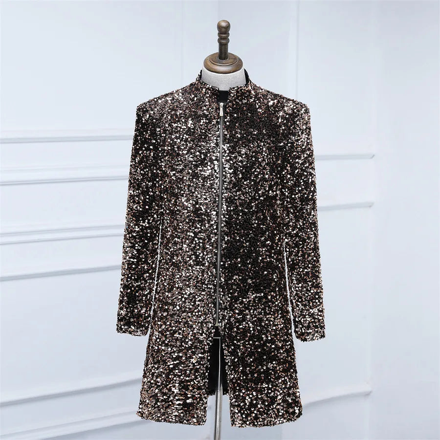 Fashion Velvet Sequin Men Suit Coat Evening Banquet Shiny Slim Fit Jacket 1 Piece Stage Performance Stylish Classic Costumes LH