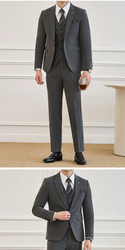 High Quality Elegant Single-Breasted Men Suit Fashion ltalian Style Slim High-end Business Groom Wedding Party Tuxedo 3/2 Pieces