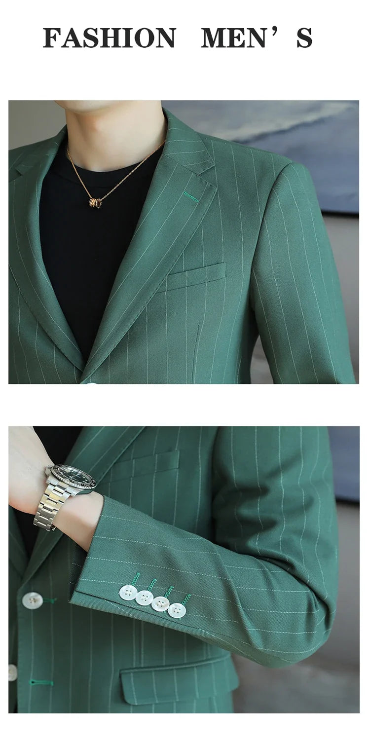 2026 Classic Striped Versatile Suit Jacket Men's Korean Fashion Casual Business Blazers Office Wedding Party Host Formal Jackets