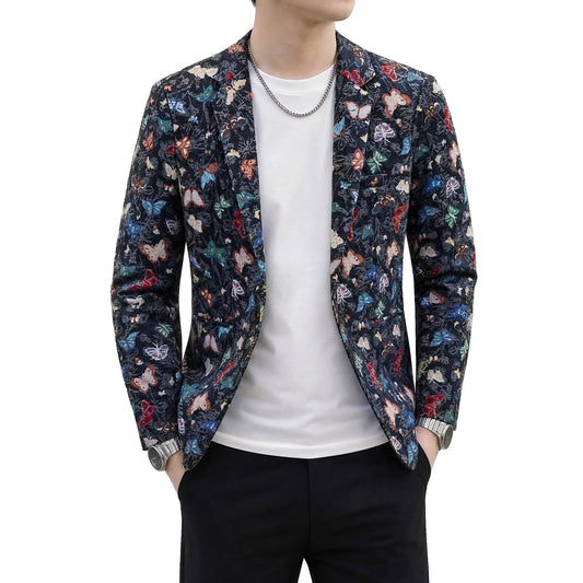 Men's Slim Fit Printed Suit Jacket Autumn Winter New Style Single-Breasted Upperwear Outerwear for Younger Men
