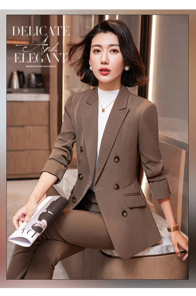 High Quality Fabric Formal Uniform Designs Pantsuits Women Business Work Wear Blazers Trousers Set Autumn Winter Professional