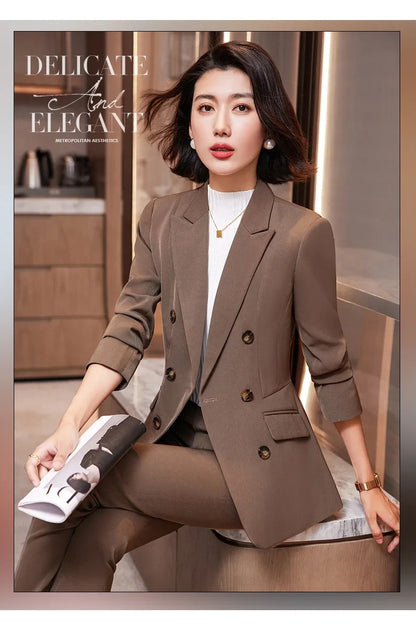High Quality Fabric Formal Uniform Designs Pantsuits Women Business Work Wear Blazers Trousers Set Autumn Winter Professional