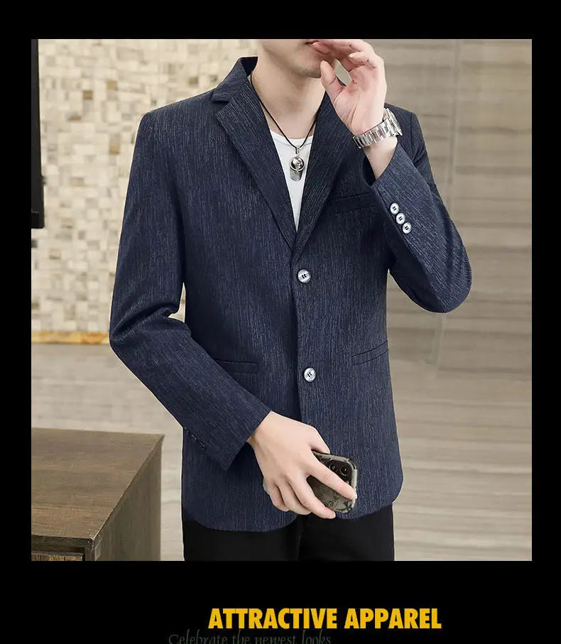 Blazer Men's Business Gentleman Korean Wedding Fashion Trend, Slim Fit, Breathable, Striped, Versatile, High-end Casual Blazer