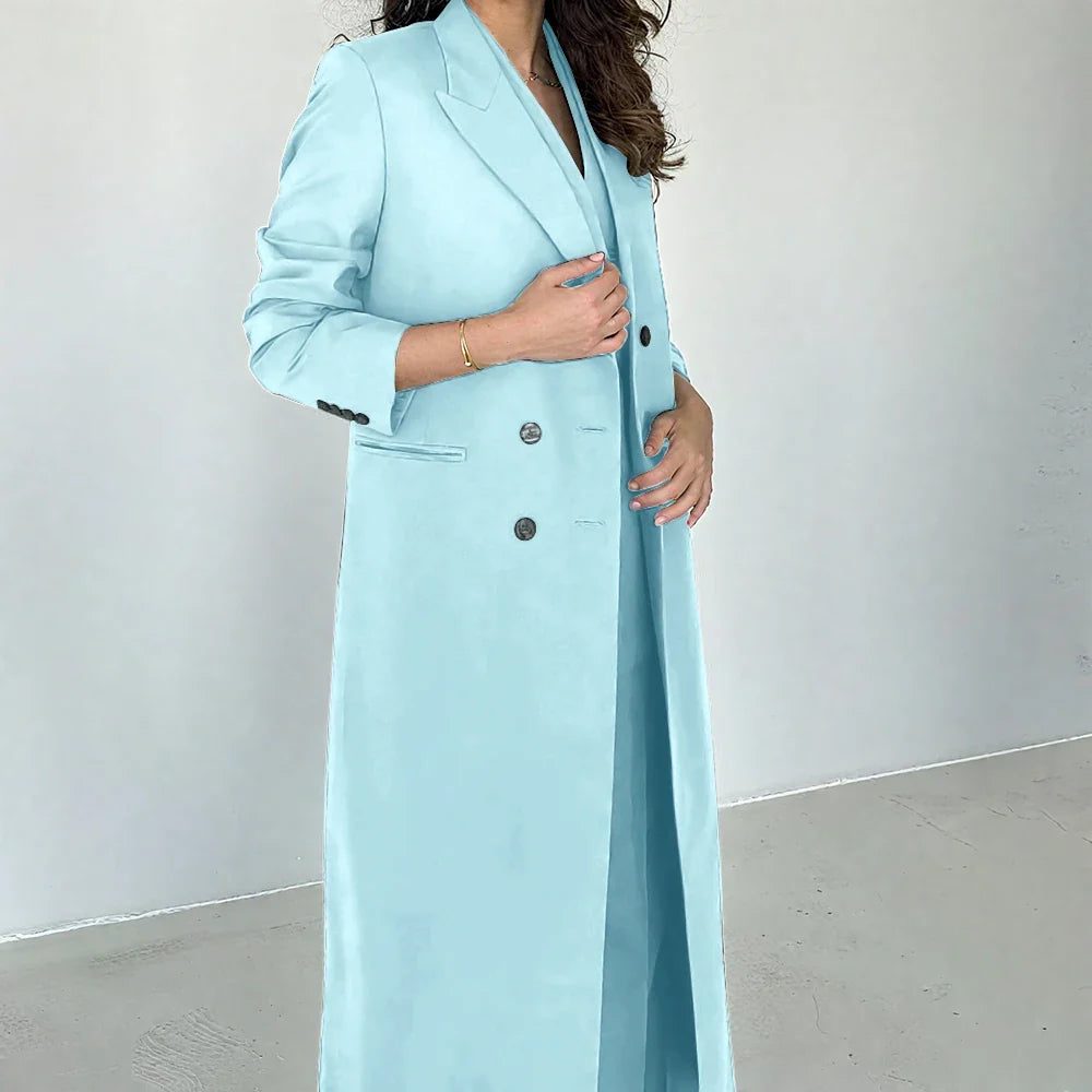 Gray Women Pants Sets 3 Piece Gorgeous Peak Lapel Double Breasted Solid Outfits Fashion Formal X-Long Suits (Blazer+Vest+Pants)