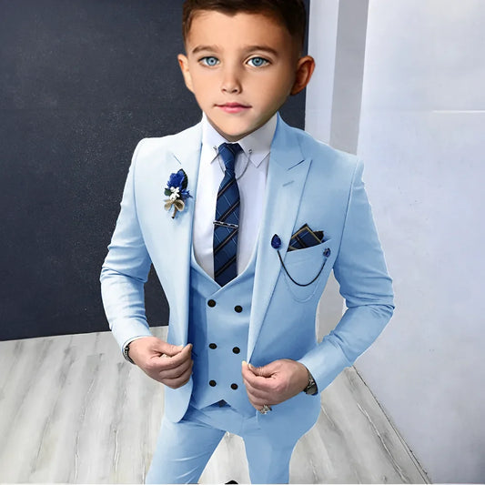 Formal Peak Lapel Suit Set 3 Pieces For Kids Perfirmance Outfit Host Costumes,Handsome Elegant Boys Slim Fit Suits Party Tuxedo