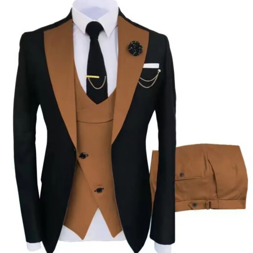 3 Pieces Slim Fit Men's Suits Formal Business Groom Tuxedo for Wedding Party Prom - Jacket Vest Pant Set