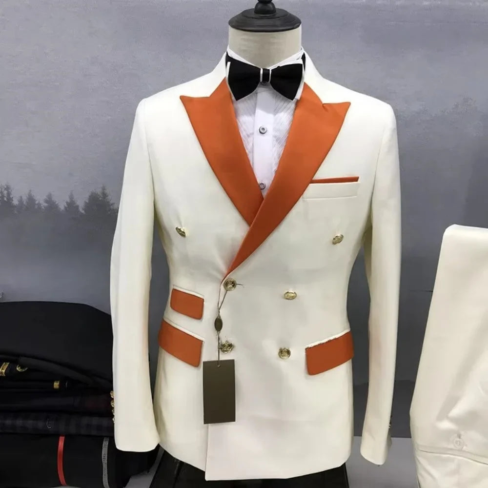 Men's 2-Piece Double Breasted Suit Set – Peak Lapel Blazer with Pants for Weddings & Formal Occasions