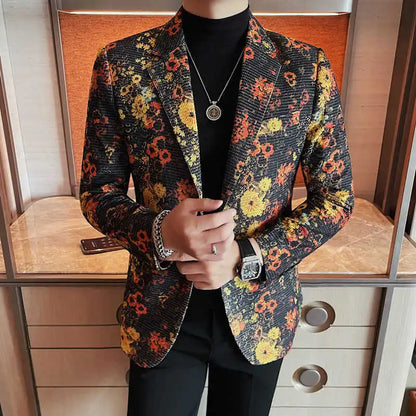 Luxury Art Jacquard Suit Jacket for Men Korean Version Business Casual Blazers Slim Fit Wedding Groom Social Dress Coats M-4XL