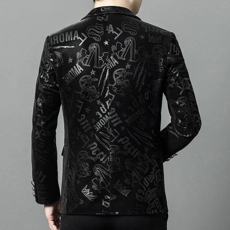 Men's Sheepskin Leather Blazer – Smart Casual Winter Jacket Black