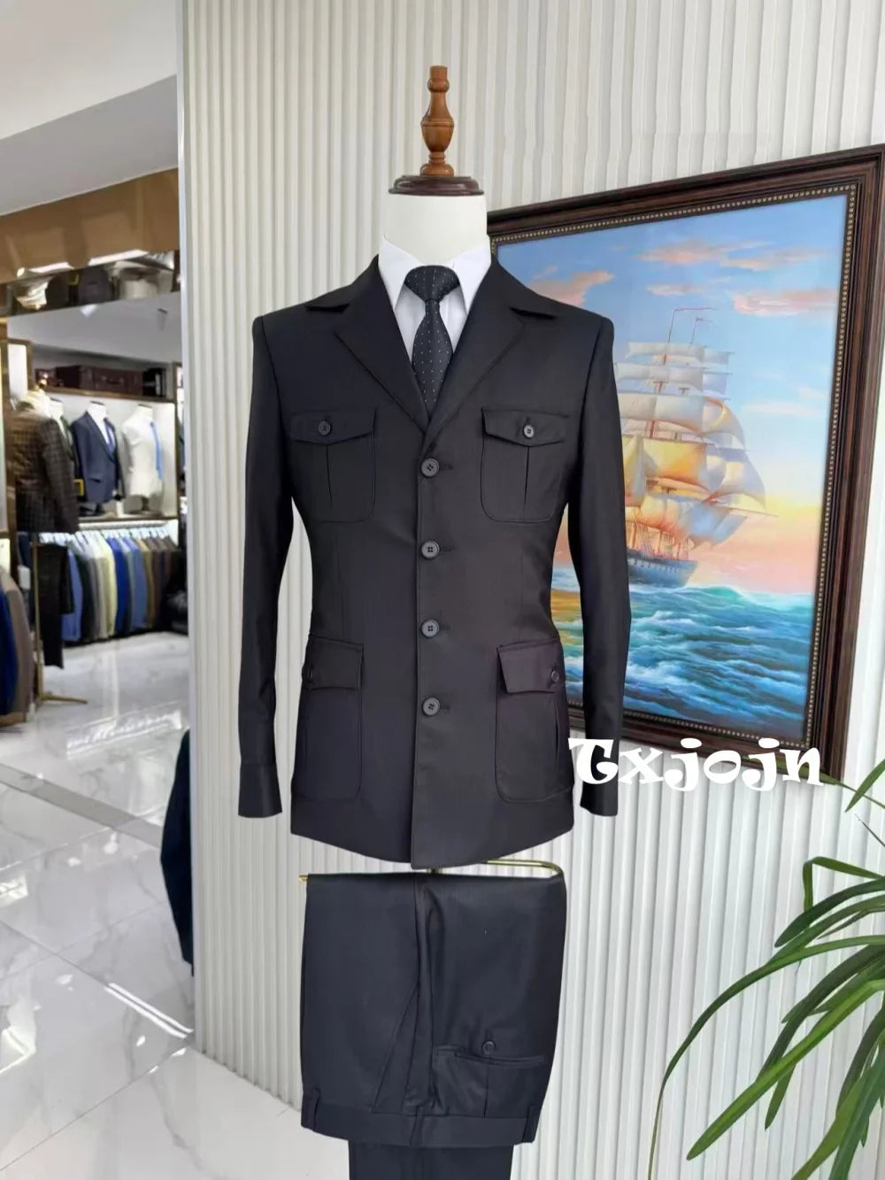 New Men's Formal Business Suit Set 2 Pieces Jacket Pants Notched Lapel Slim Fit Tuxedo For Man Wedding Groom Sets S-3XL